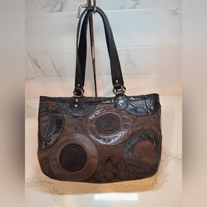 Coach Mosaic Patchwork East West Tote Black Brown H1093 F15466 Shoulder Bag GUC